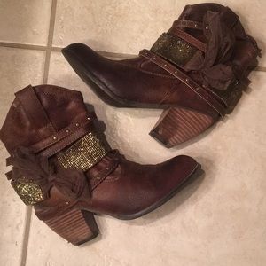 Not Rated Brown Ankle Heel Boots w/ Buckles & Bow